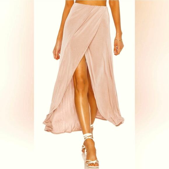 Free People Dresses & Skirts - FREE PEOPLE NWT Light Pink Silky Jersey Tulip Wrap Maxi Skirt Women’s Size XS